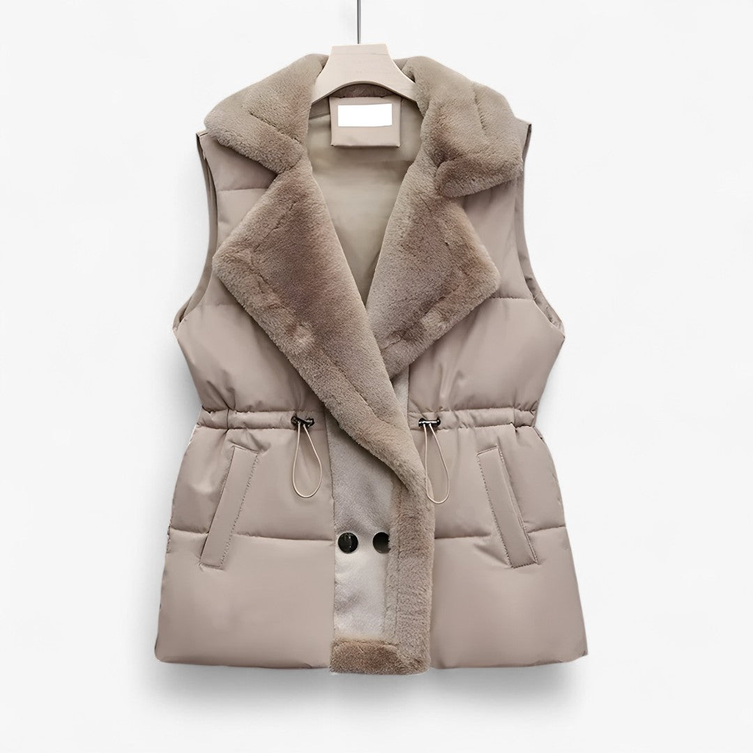 Alex | Polstret vest med fyld og syntetisk pelskrave – Justerbar talje, til koldt vejr - Khaki - winter - {{ product_tags }