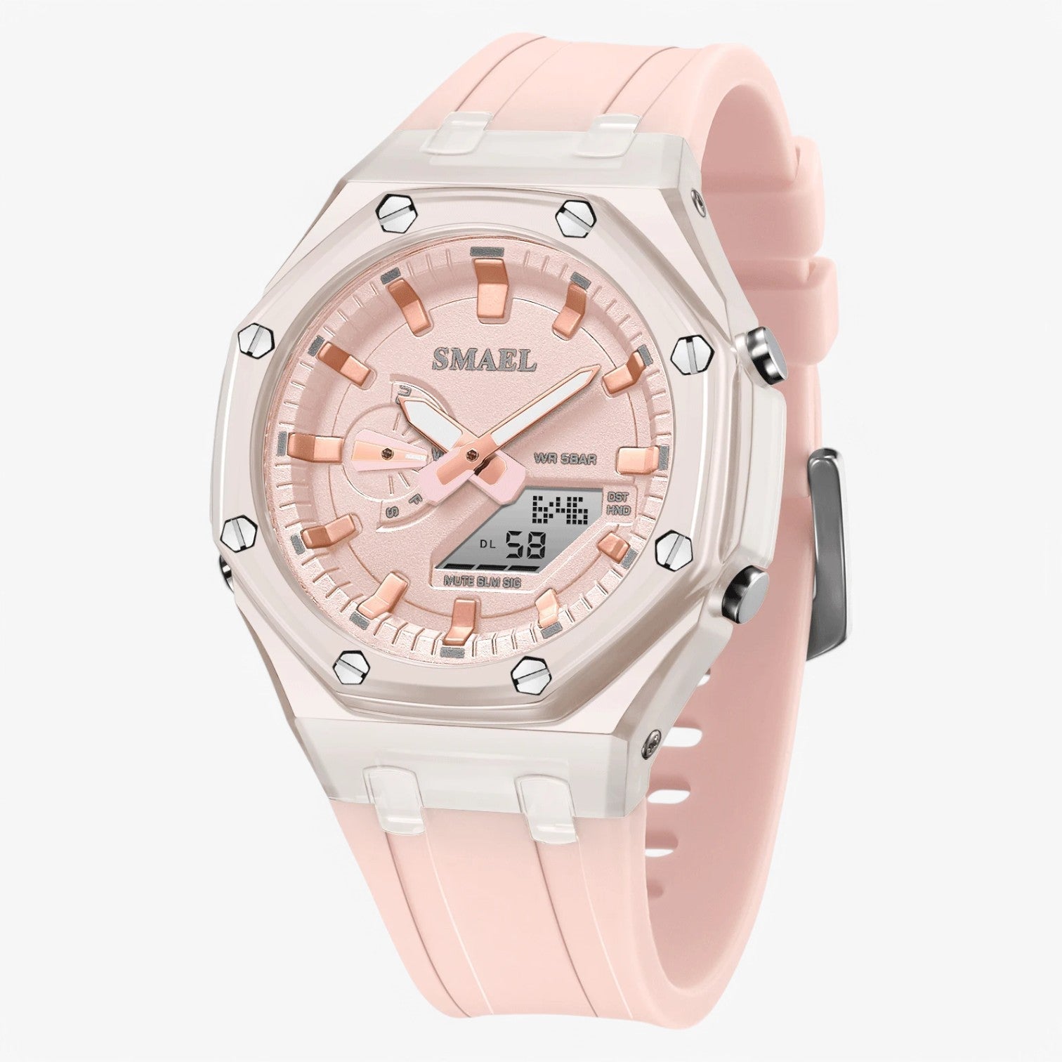 Ciara | Damesur | Vandtæt & Dobbelt Tidsvisning - Rosa - watches - {{ product_tags }