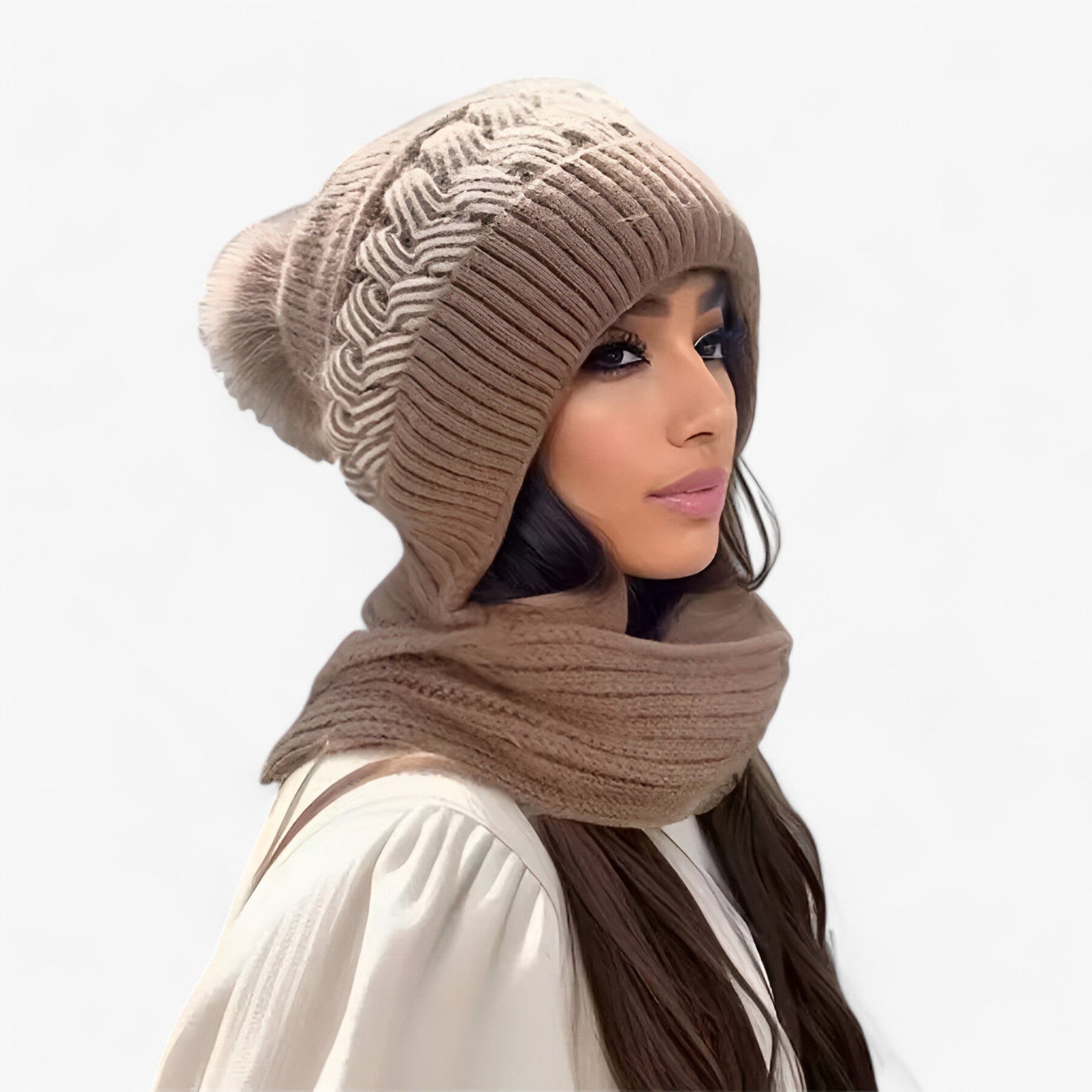 Sofie | Alt-i-en Strikket Vinterhue – Varm, Komfortabel og Vindafvisende - khaki - winter - {{ product_tags }
