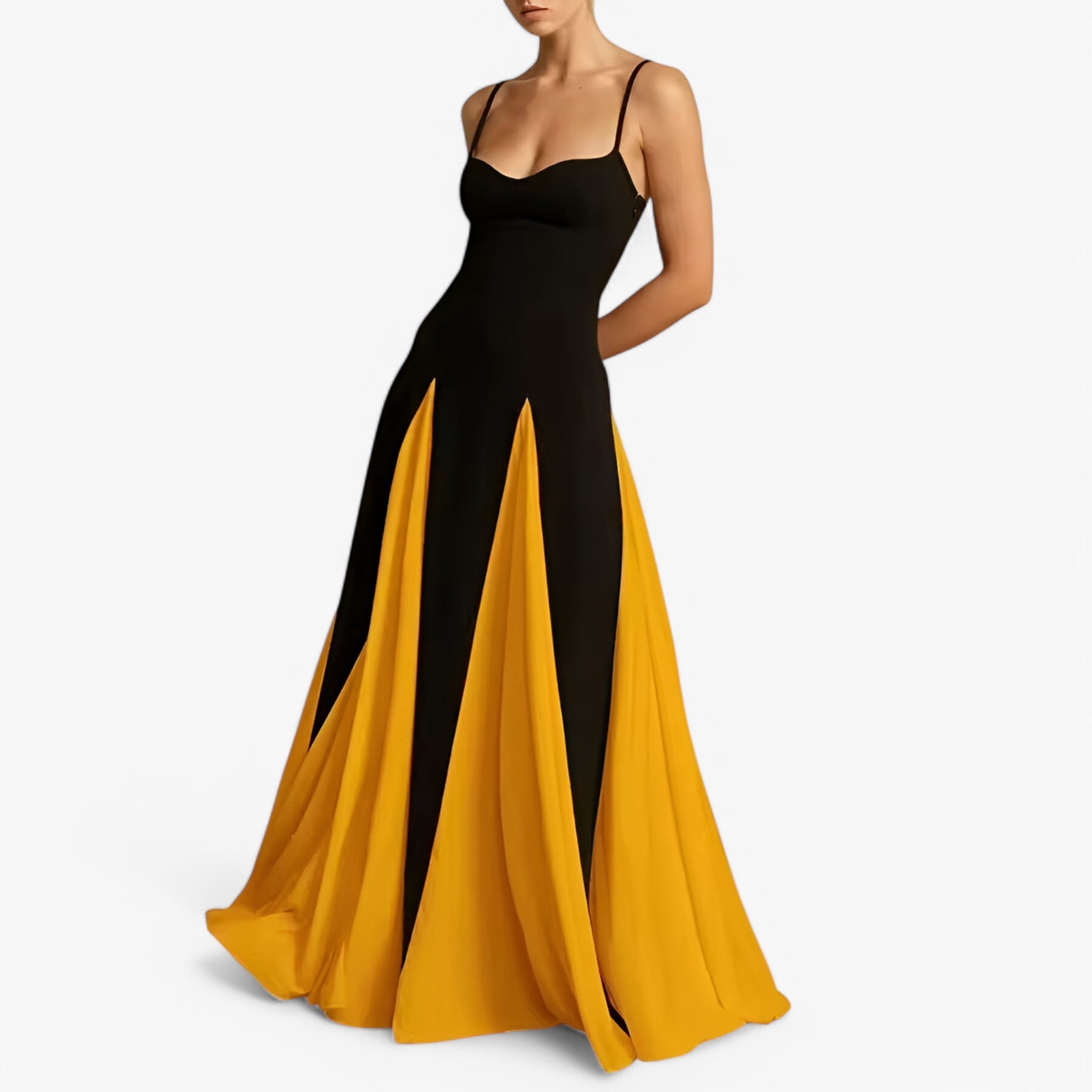 Isabella | Aftenkjole med åbne skuldre - Solsikkefarve - women's fashion - {{ product_tags }