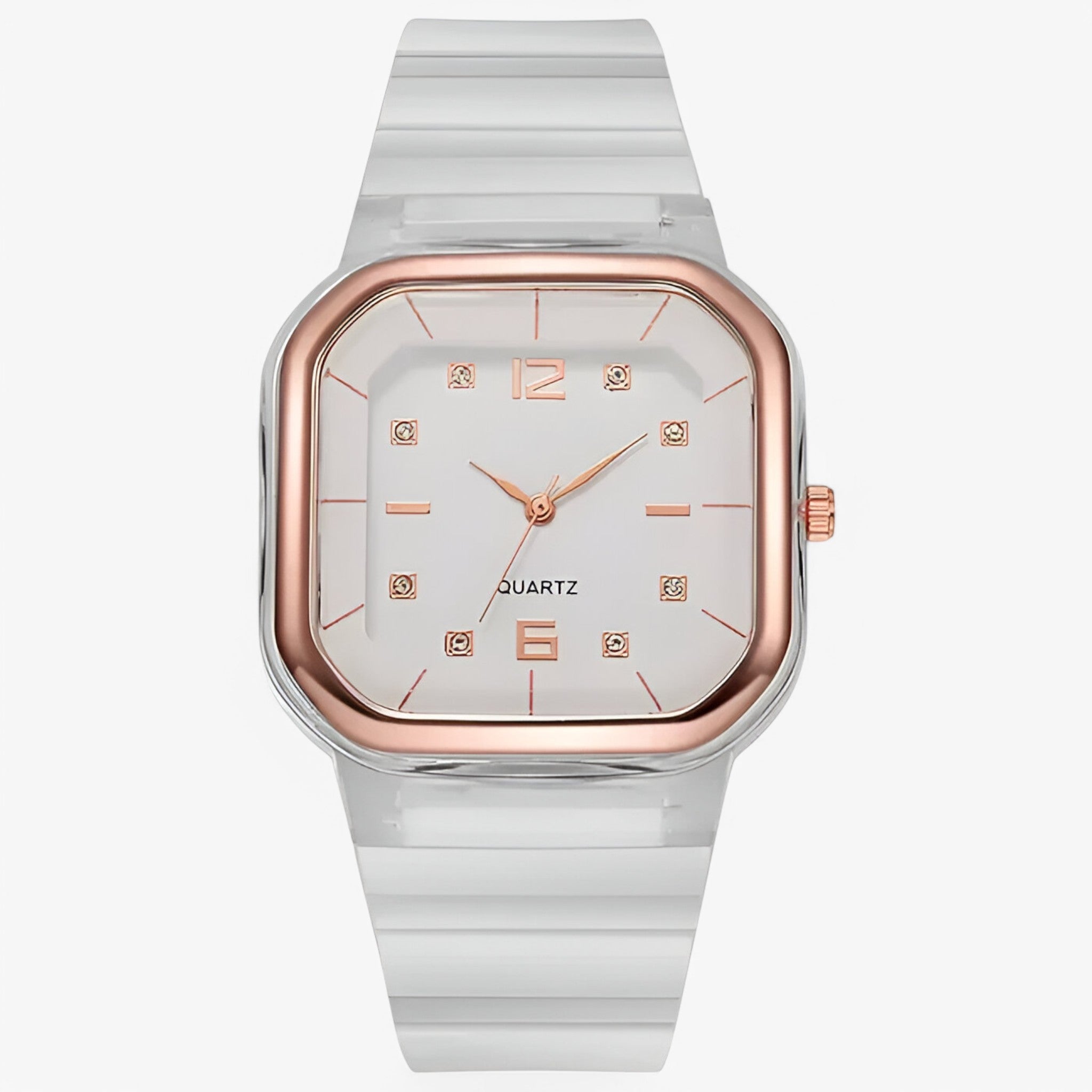 Janessa | Dameur i silikone med stor urskive og strassdetaljer - hvid - watches - {{ product_tags }
