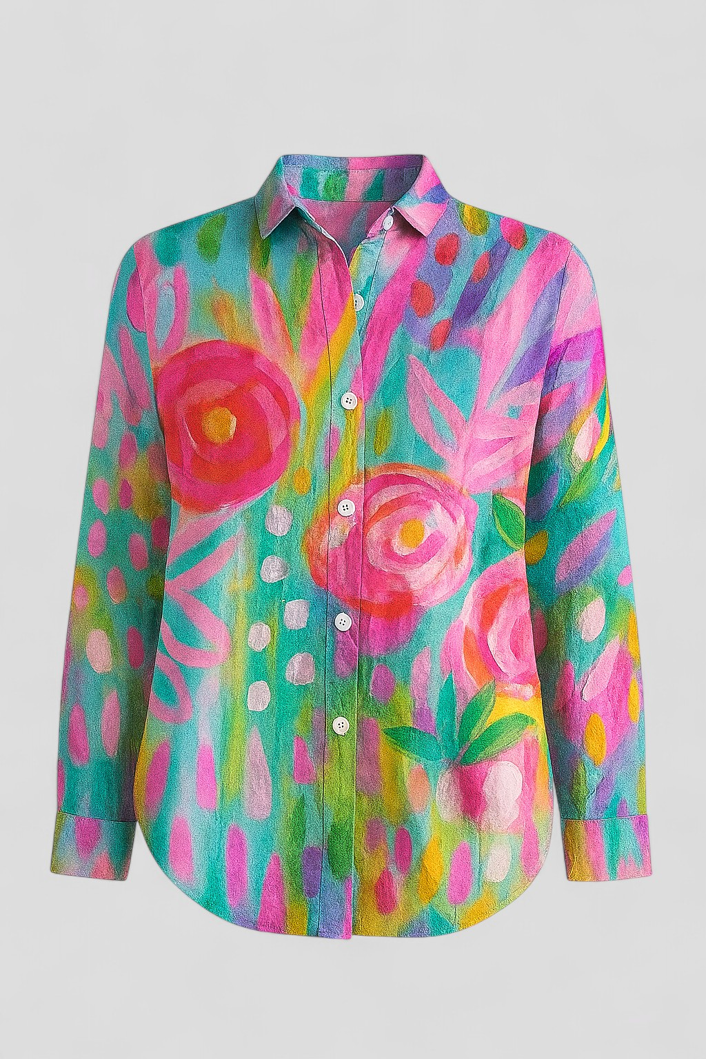 Norah | Skjortebluse Dame med Unik Farverig Print - Rosa - Bluser - {{ product_tags }