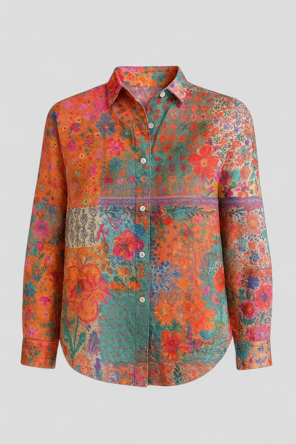 Norah | Skjortebluse Dame med Unik Farverig Print - Orange - Bluser - {{ product_tags }