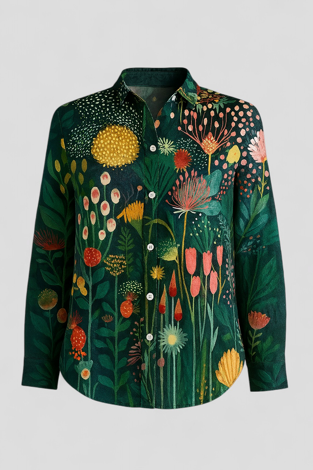 Norah | Skjortebluse Dame med Unik Farverig Print - Grøn - Bluser - {{ product_tags }
