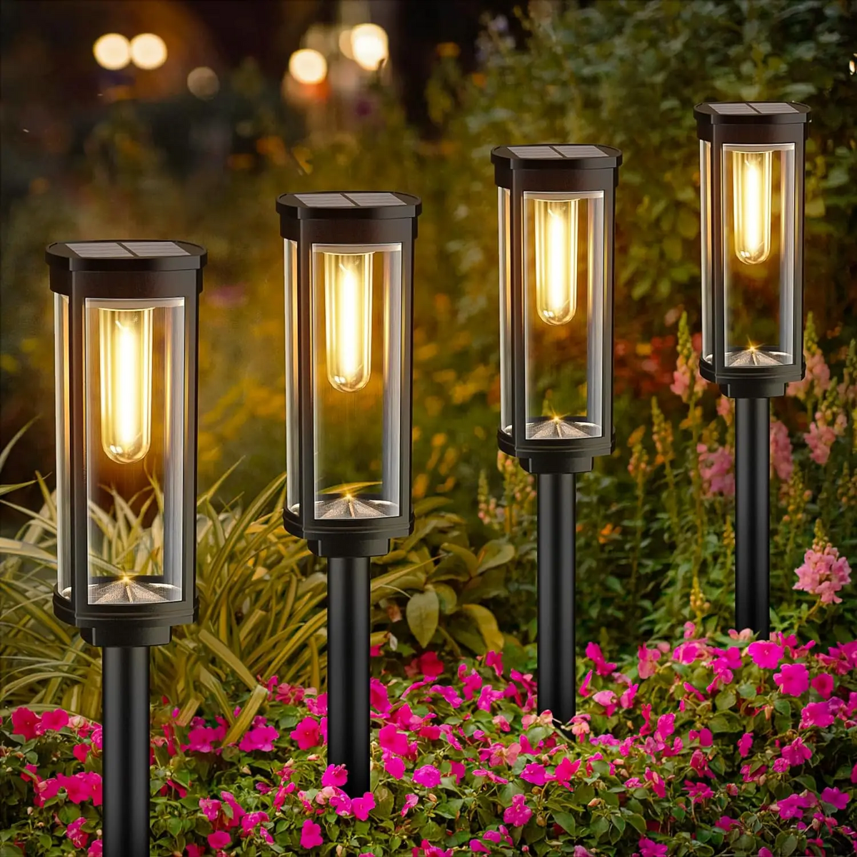 Udendørs Solcelle Havelamper - Sorte LED Sti-spyd (10-pak)