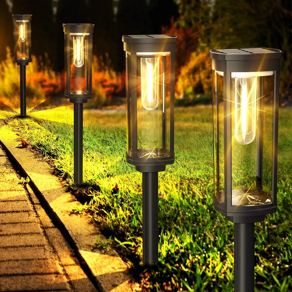 Udendørs Solcelle Havelamper - Sorte LED Sti-spyd (10-pak)