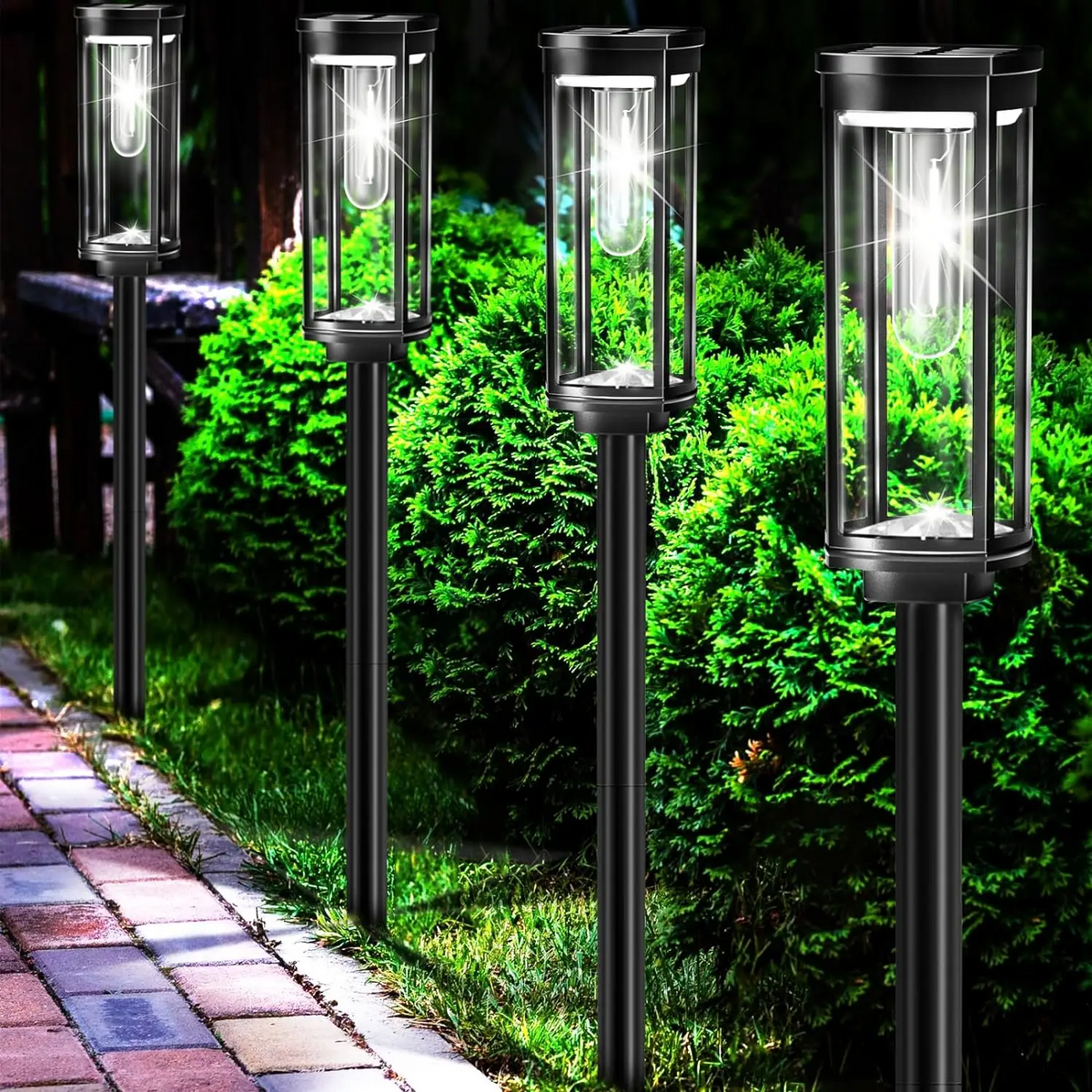 Udendørs Solcelle Havelamper - Sorte LED Sti-spyd (10-pak)