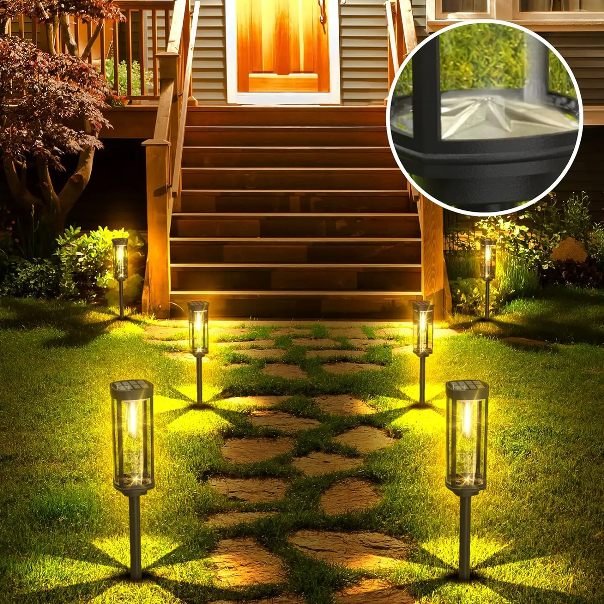 Udendørs Solcelle Havelamper - Sorte LED Sti-spyd (10-pak)