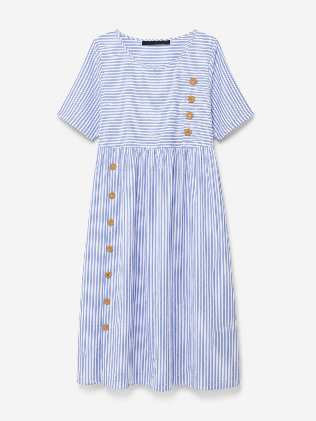 Edna | Stribet Midikjole i Polyester med Korte Ærmer - - Dress - {{ product_tags }