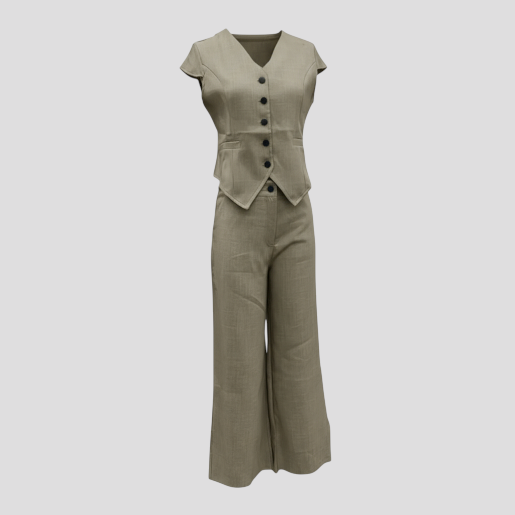 Aria | Kvinders Elegant Top og Bukser Sæt - Khaki - Kvinders sæt - {{ product_tags }