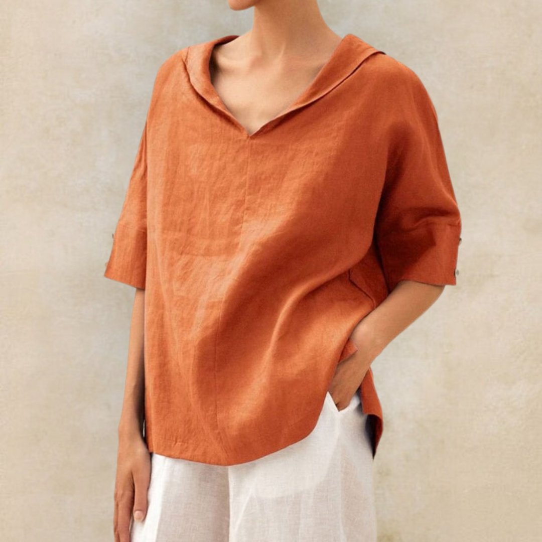 V-hals skjorte dame - Afslappet pasform til sommerlook - Orange - Kvindeskjorter - {{ product_tags }