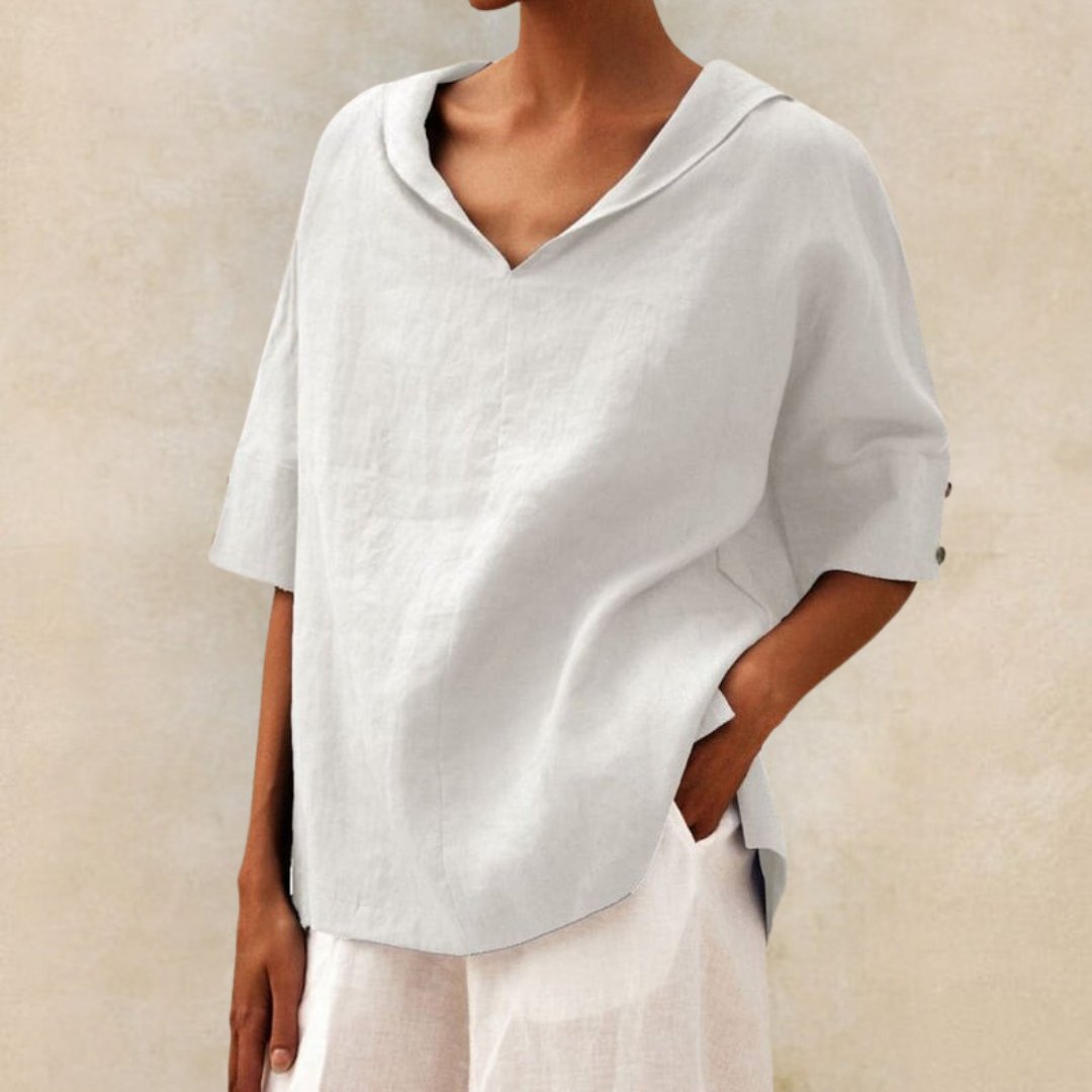 V-hals skjorte dame - Afslappet pasform til sommerlook - Hvid - Kvindeskjorter - {{ product_tags }