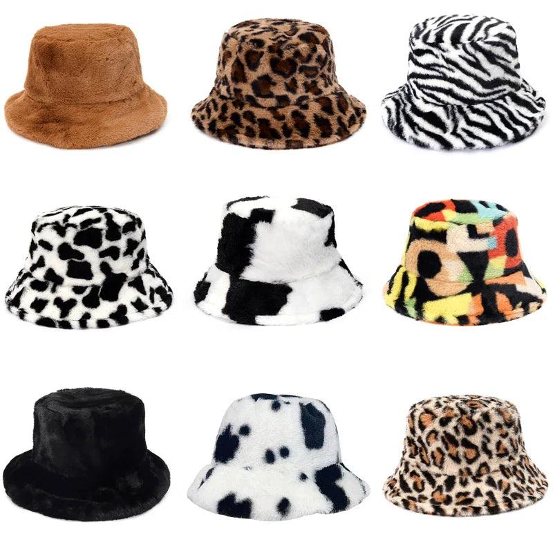 Jasmine - Winter Cow Leopard faux fur buckethat - - winter - {{ product_tags }