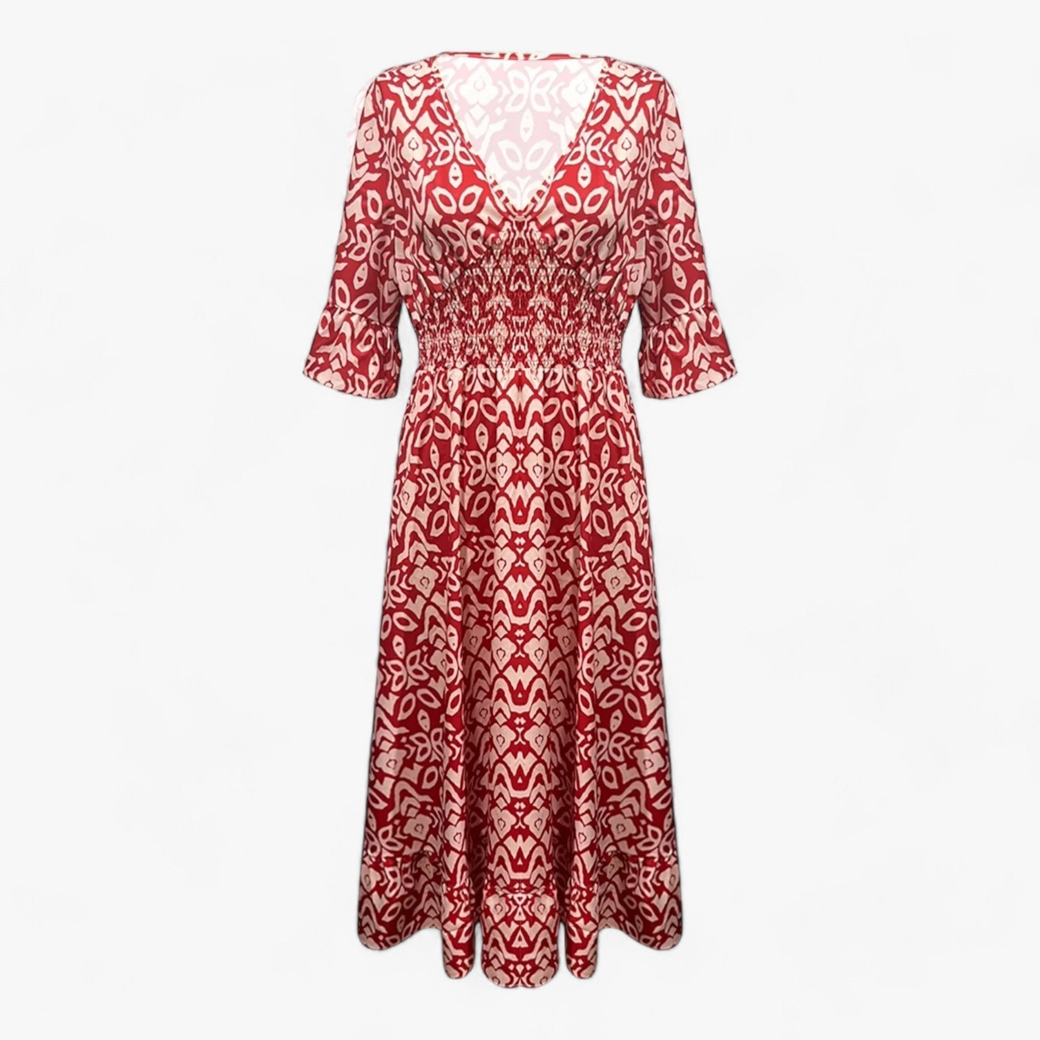 Flora | Stort blomstret V-halskjole - Perfekt til strandferier - Rød - women's fashion - {{ product_tags }