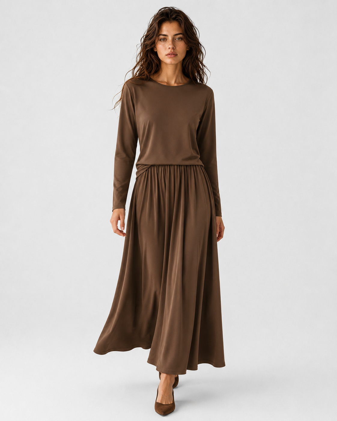 Bodil | Kvinder's Two-Piece Long Sleeve Top og Maxi Nederdel Sæt