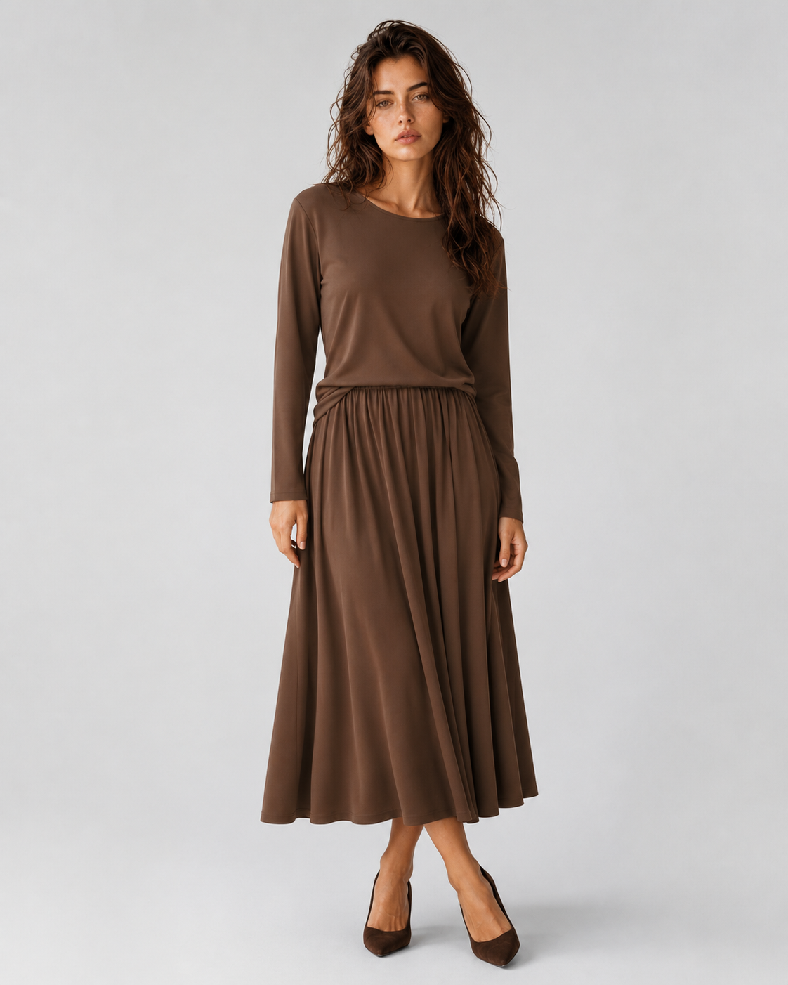Bodil | Kvinder's Two-Piece Long Sleeve Top og Maxi Nederdel Sæt