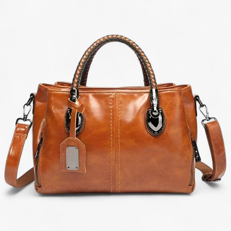 Harper - Klassisk lædertaske med flettede håndtag - Brun - bags - {{ product_tags }