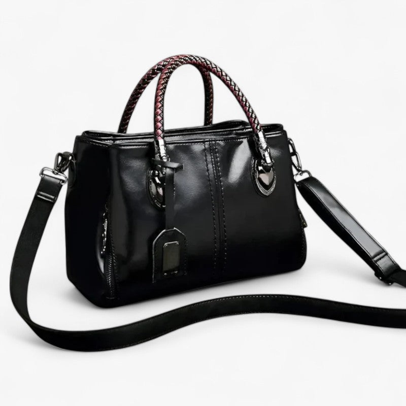 Harper - Klassisk lædertaske med flettede håndtag - Sort - bags - {{ product_tags }