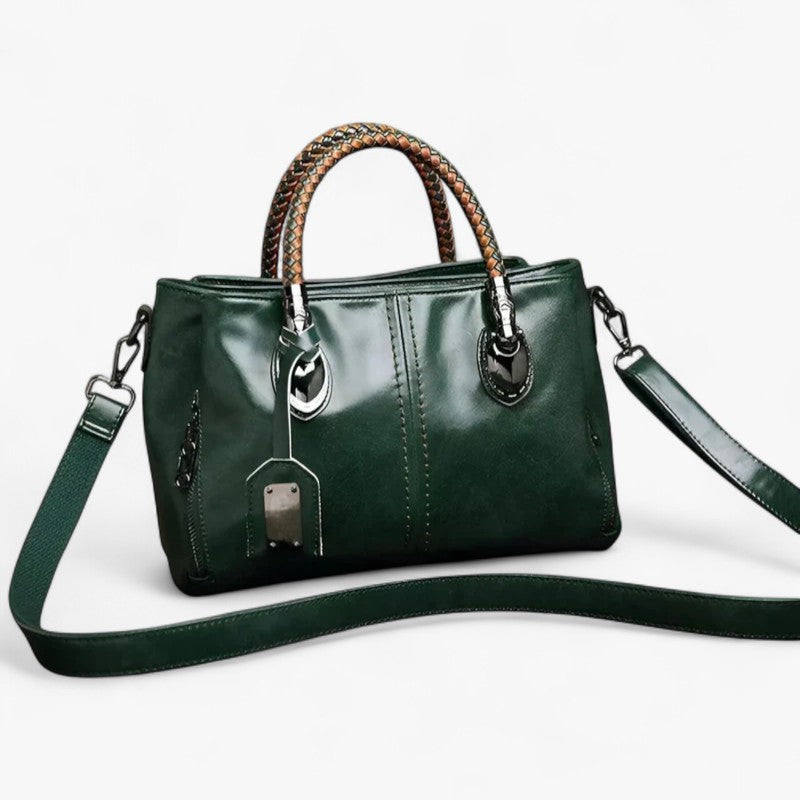 Harper - Klassisk lædertaske med flettede håndtag - Grøntsager - bags - {{ product_tags }