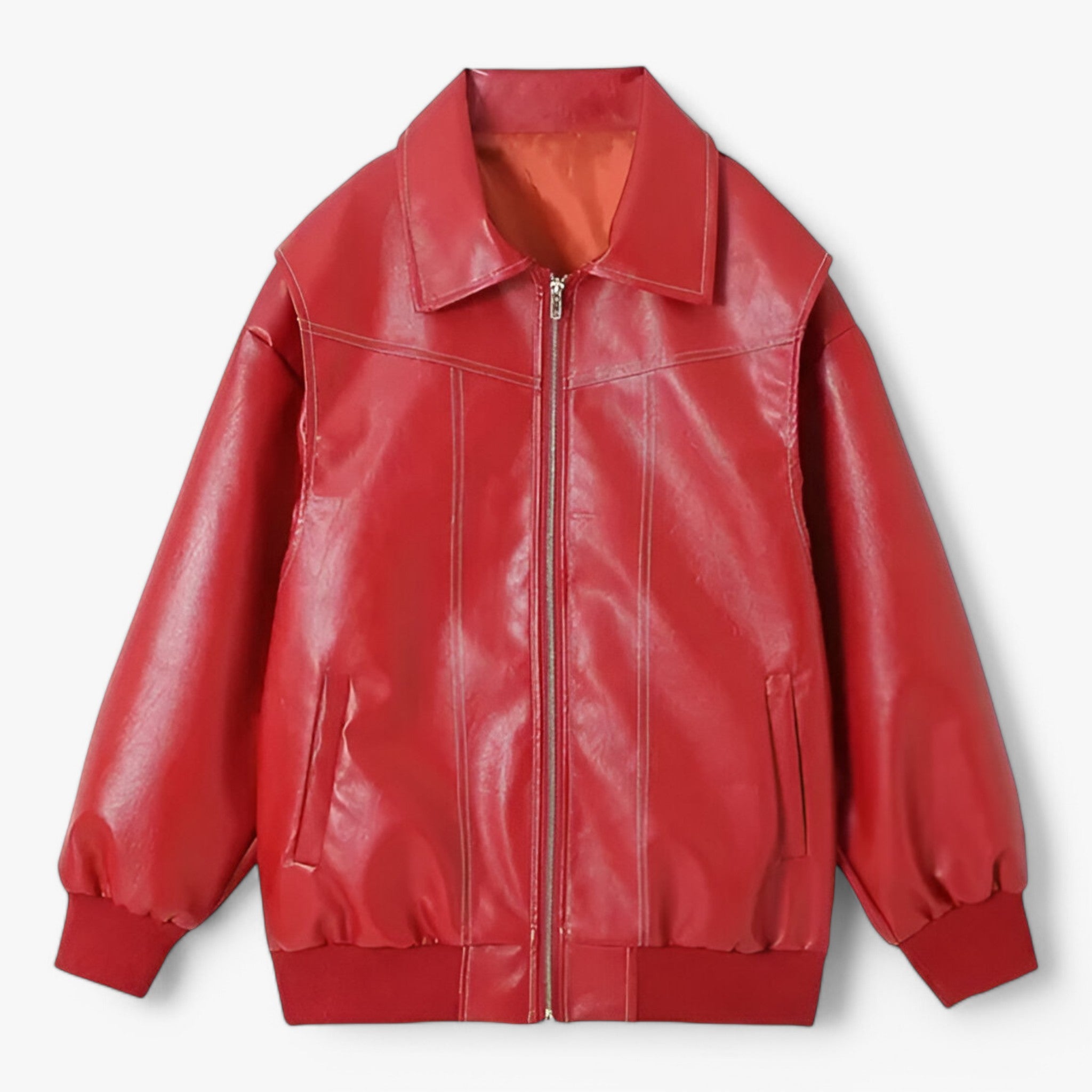 Fiore - Dame Chic Imitationslæder Jakke - Rød - women's fashion - {{ product_tags }