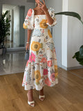 Midikjole med Pufærmer - Blomsterprint, Flerfarvet & Elegant
