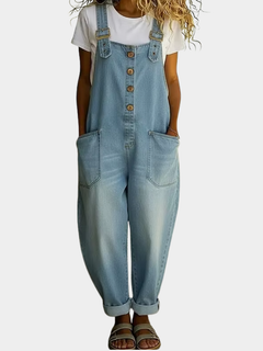 Mara - Vintage bløde bomulds-denim-look overalls med justerbare stropper