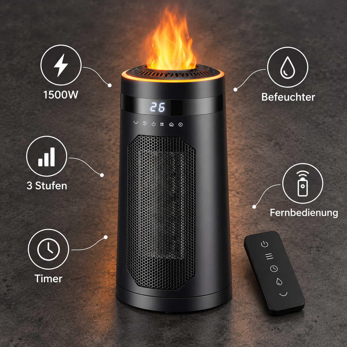 FlameHeat Keramisk Varmeapparat 1500W - - Space Heaters - {{ product_tags }
