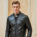 Basile | Geacă de piele pentru bărbați pentru motocicletă - Croială slim și protecție împotriva vântului
