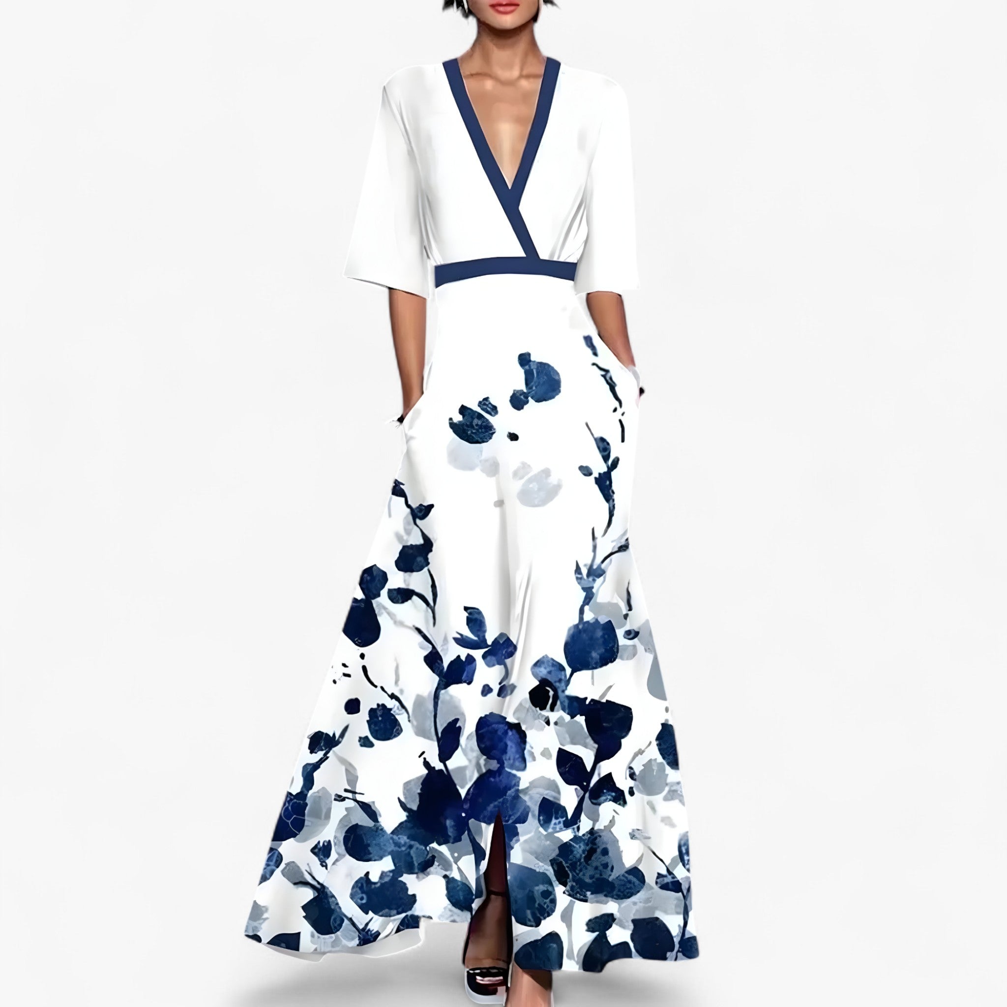Luna | Kjole med Elegante Ærmer – Raffinement og Komfort Hver Dag - Hvid - Blå - women's fashion - {{ product_tags }