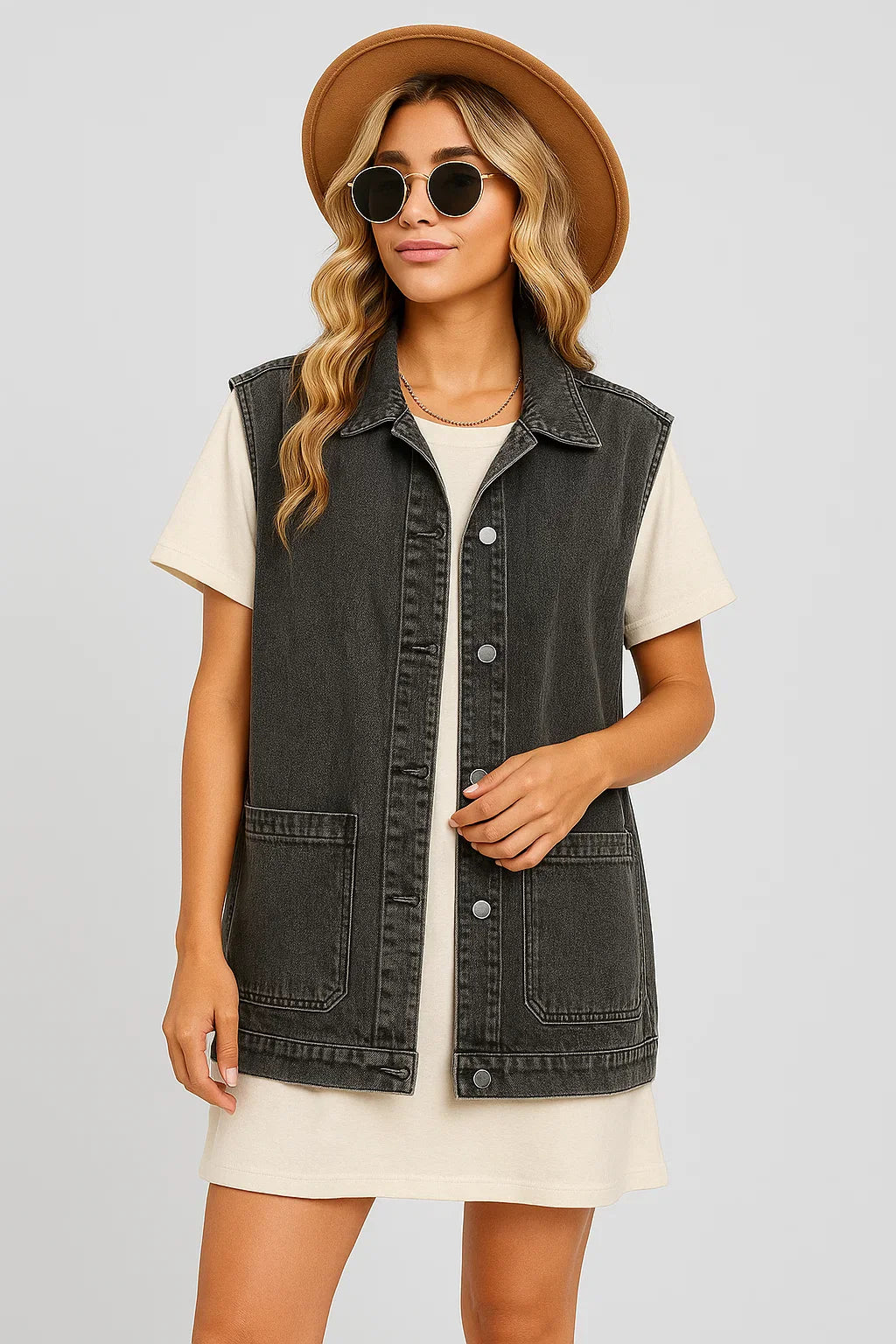 Natalia – Denim vintage casual vest med knapper - - Natalia – Denim vintage casual vest med knapper - €25 - {{ product_tags }