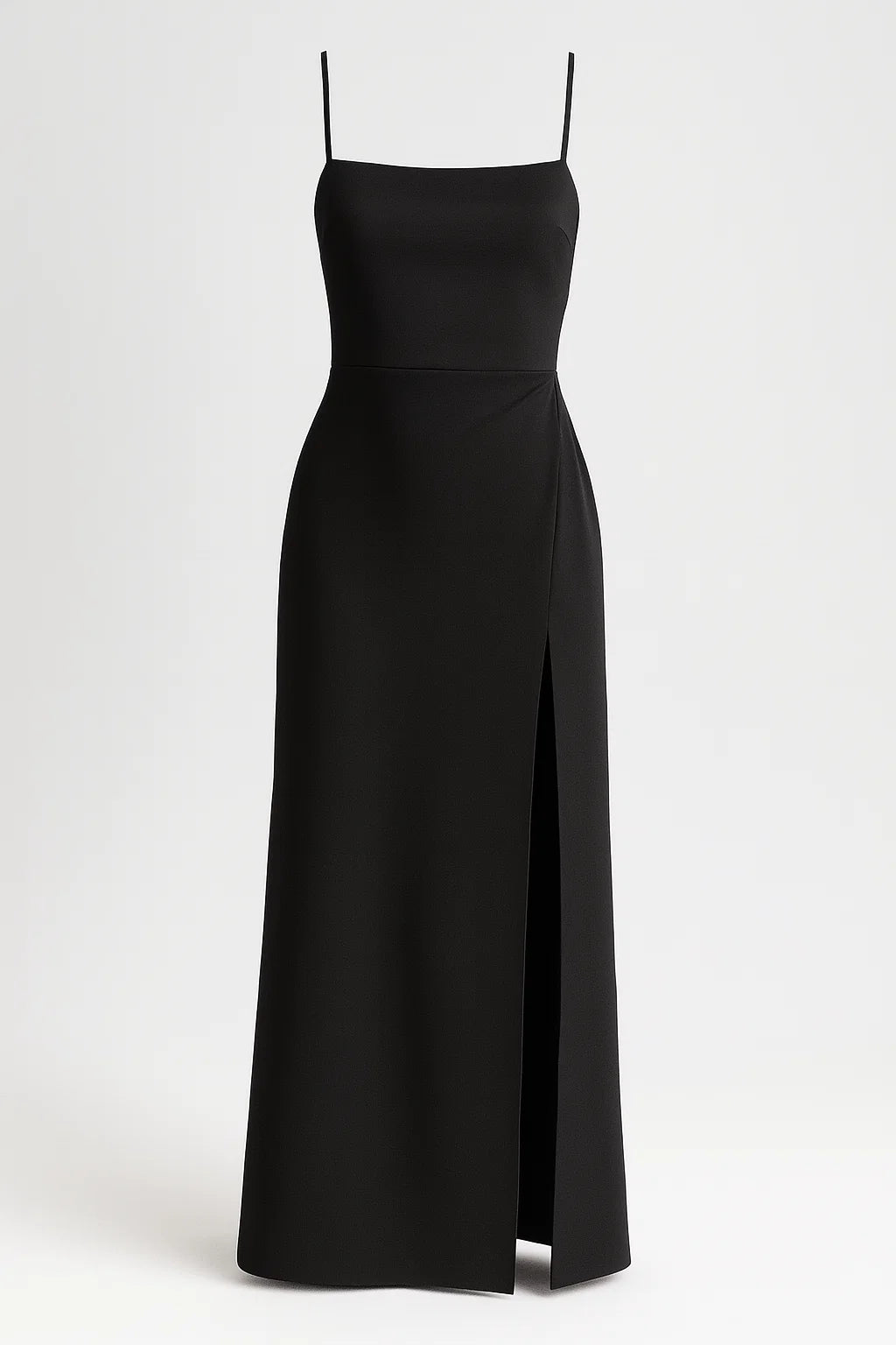 Annelie – Elegant lang satin kjole med sidesplit og tynde stropper - Sort - Annelie – Elegant lang satin kjole med sidesplit og tynde stropper - €25 - {{ product_tags }