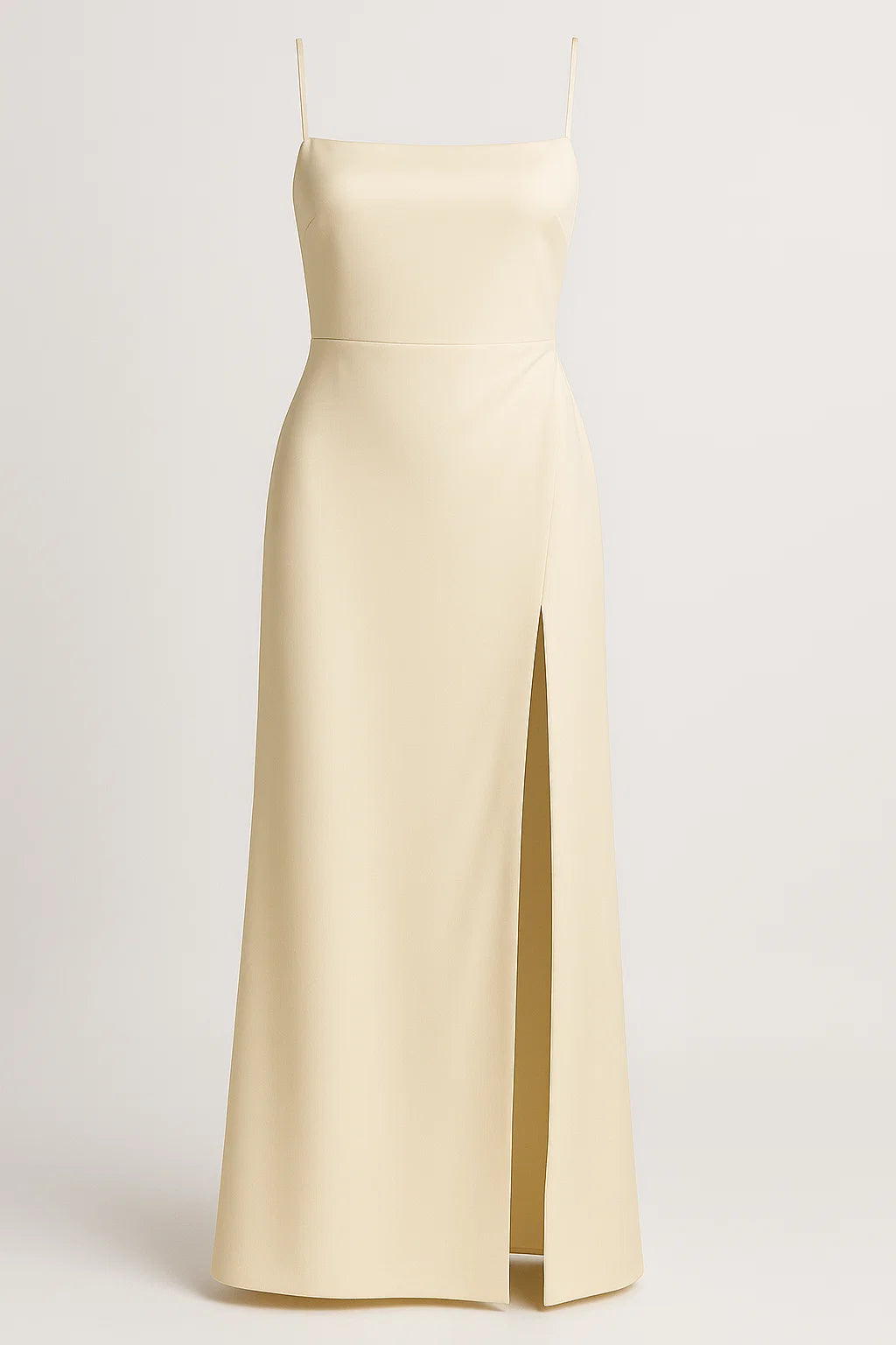 Annelie – Elegant lang satin kjole med sidesplit og tynde stropper - Beige - Annelie – Elegant lang satin kjole med sidesplit og tynde stropper - €25 - {{ product_tags }