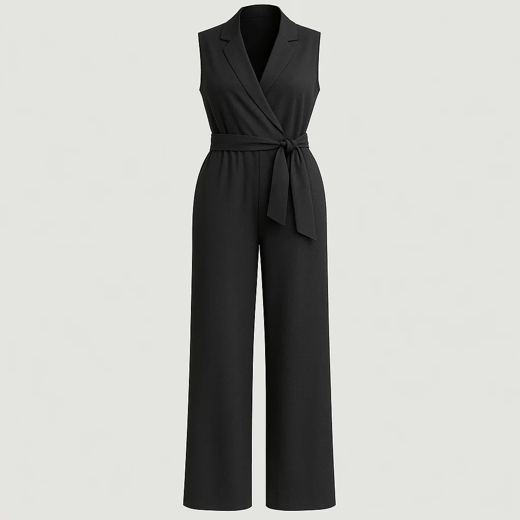 Aela | Kvinders Elegant V-Hals Jumpsuit Uden Ærmer - Sort - Jumpsuits og Rompers - {{ product_tags }