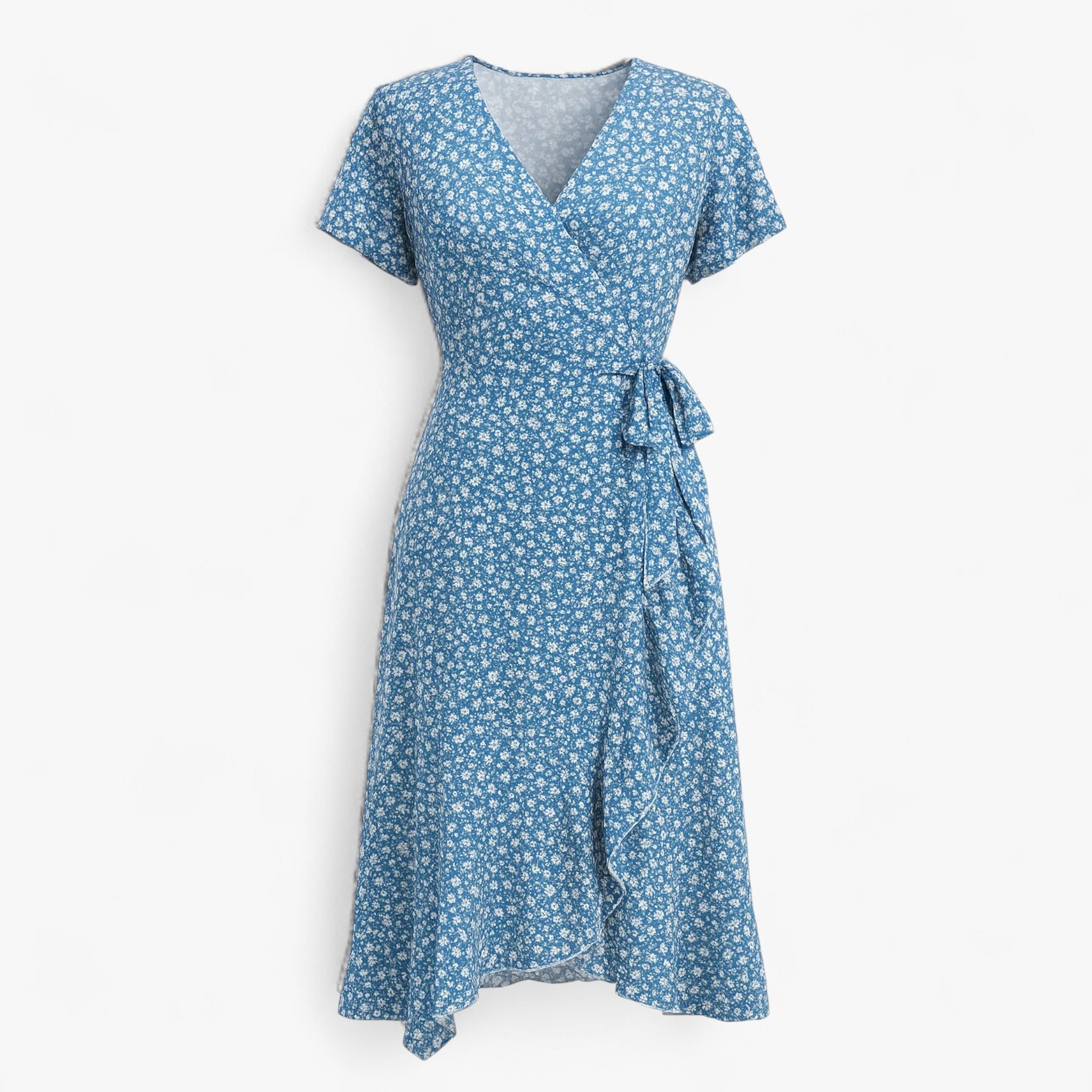 Maria | Svøbekjole med blomsterprint - Blå - women's fashion - {{ product_tags }
