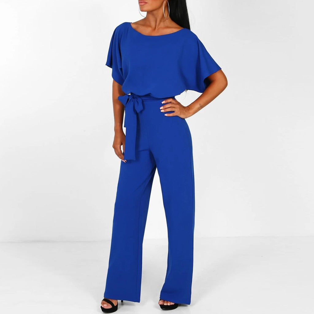 Dame Elegant Jumpsuit med Bælte - Wide Leg Buksedragt