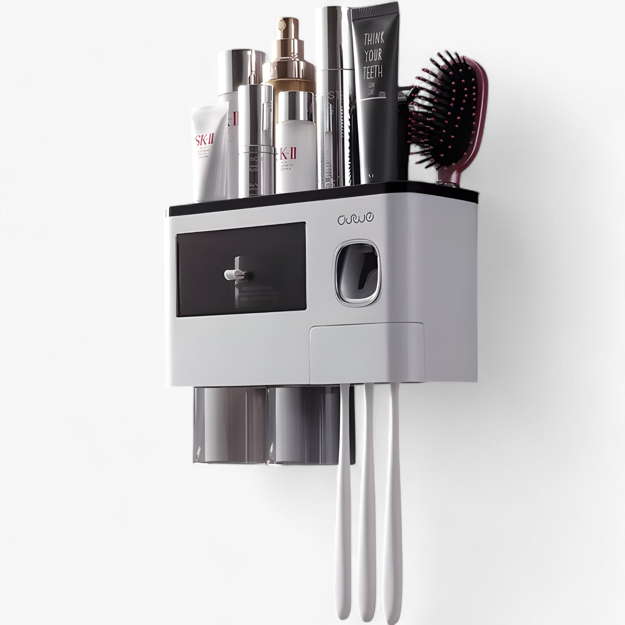Tandbørsteholder | Automatisk dispenser - Vægholder med hylde - Sort 2 Krus - house & garden - {{ product_tags }