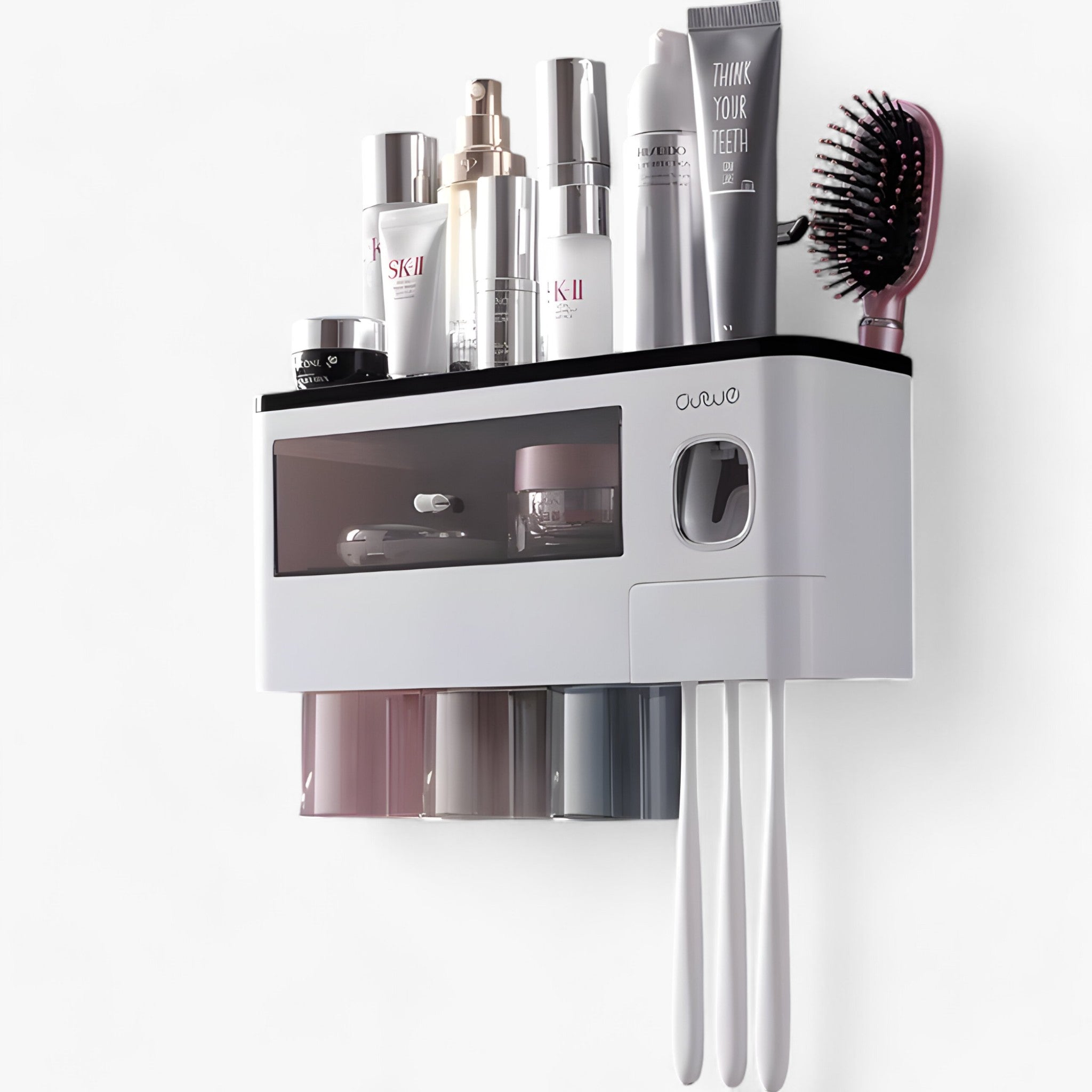 Tandbørsteholder | Automatisk dispenser - Vægholder med hylde - Sort 3 Krus - house & garden - {{ product_tags }