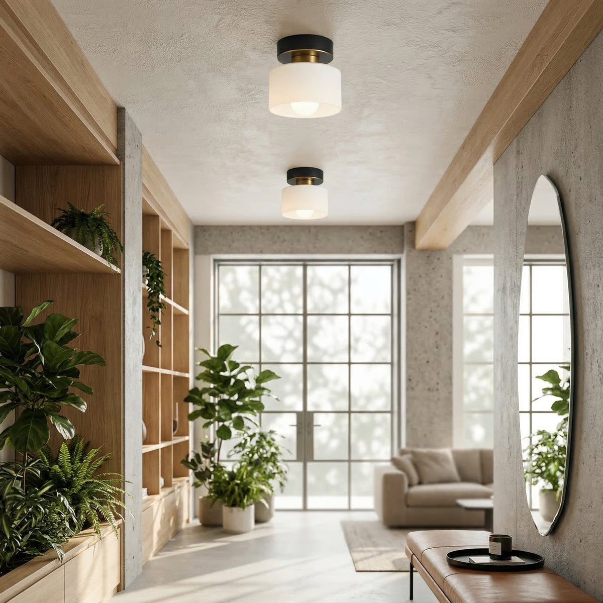 Bauhaus Geometrisk Alabast Semi-Flush Loftslampe Tromle