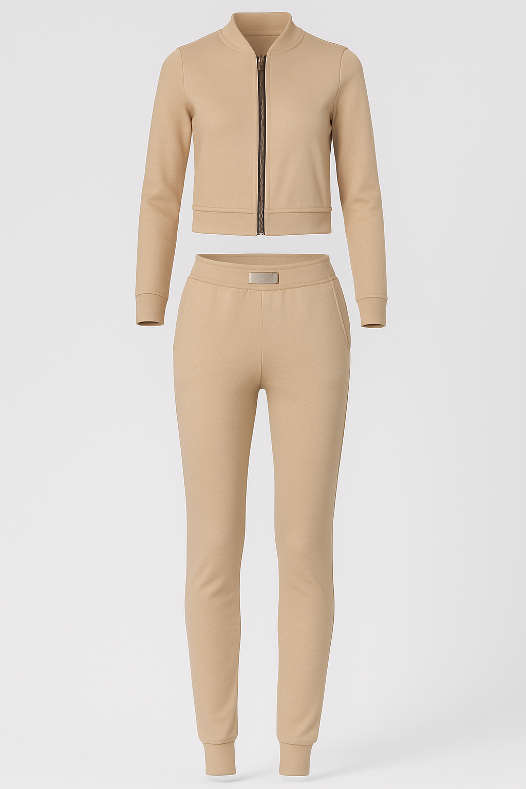 Visilisa | Dame fritidstræningsdragt med lynlåsjakke og joggingbukser - Khaki - Visilisa | Dame fritidstræningsdragt med lynlåsjakke og joggingbukser - €25 - {{ product_tags }