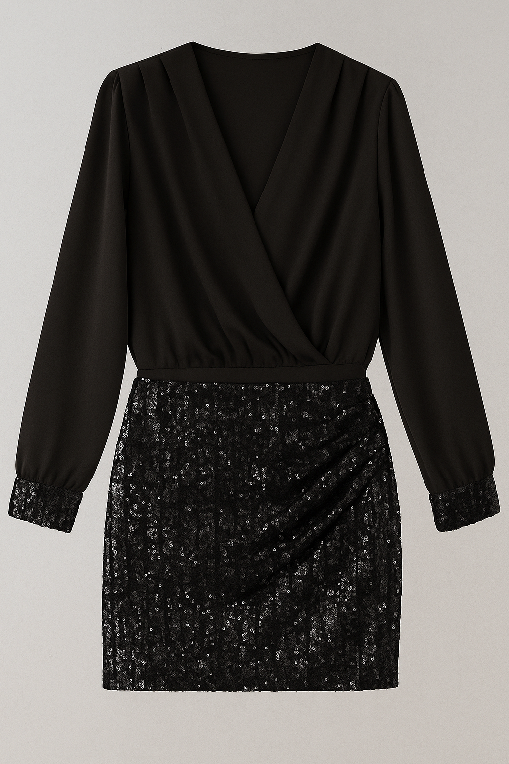 Hollis | Sæt med wrap-bluse og pailletteret miniskørt - Sort-Sort - Hollis | Sæt med wrap-bluse og pailletteret miniskørt- €25 - {{ product_tags }