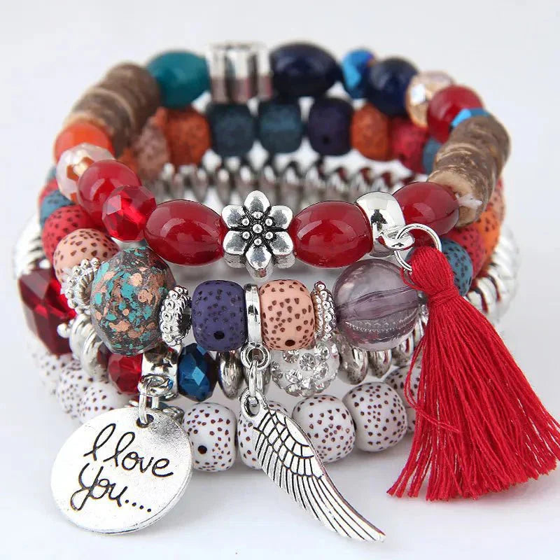 Opslagsarmbånd med charmeperler i boheme-stil - Rosso - women's fashion - {{ product_tags }