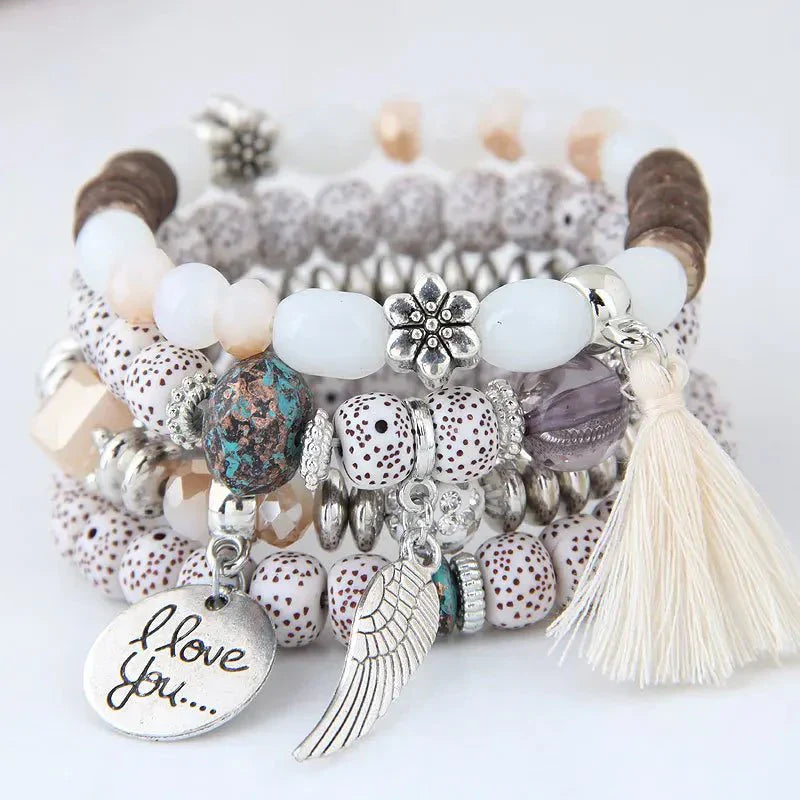 Opslagsarmbånd med charmeperler i boheme-stil - Bianco - women's fashion - {{ product_tags }
