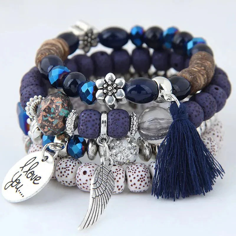 Opslagsarmbånd med charmeperler i boheme-stil - Blu-Marrone - women's fashion - {{ product_tags }
