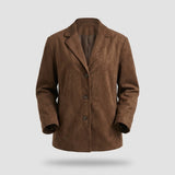 Dame Oversize Blazer - Brun Ruskindslook med Revers