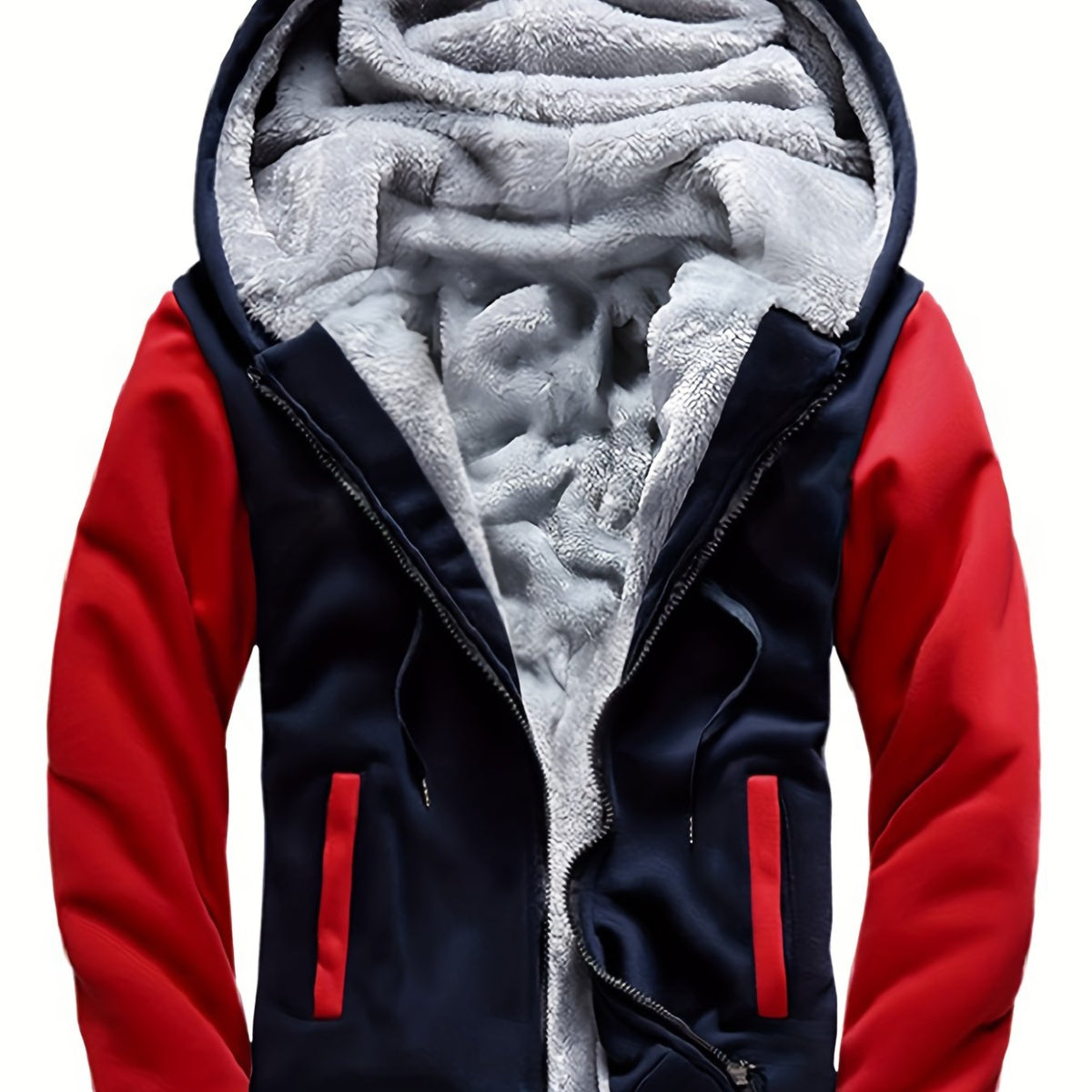Herre Varm Fleece Hættejakke i Colorblock-Design