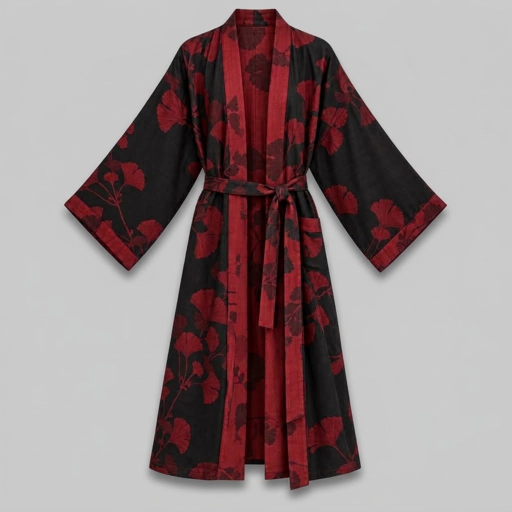 Bomuld Kimono Badekåbe med Vendbart Bladmønster - - Kleding en accessoires > Kleding > Nachtkleding en loungewear > Kamerjassen - {{ product_tags }