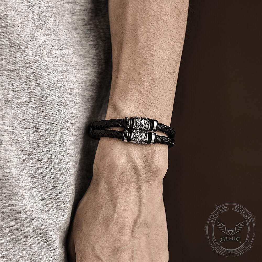 Klassisk flettet læderarmbånd i rustfrit stål - - watches - {{ product_tags }