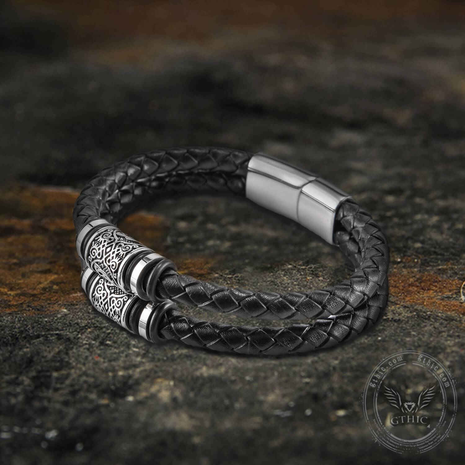 Klassisk flettet læderarmbånd i rustfrit stål - - watches - {{ product_tags }