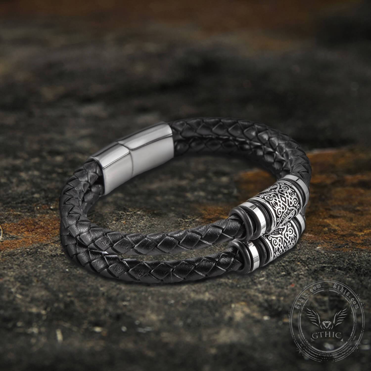 Klassisk flettet læderarmbånd i rustfrit stål - - watches - {{ product_tags }