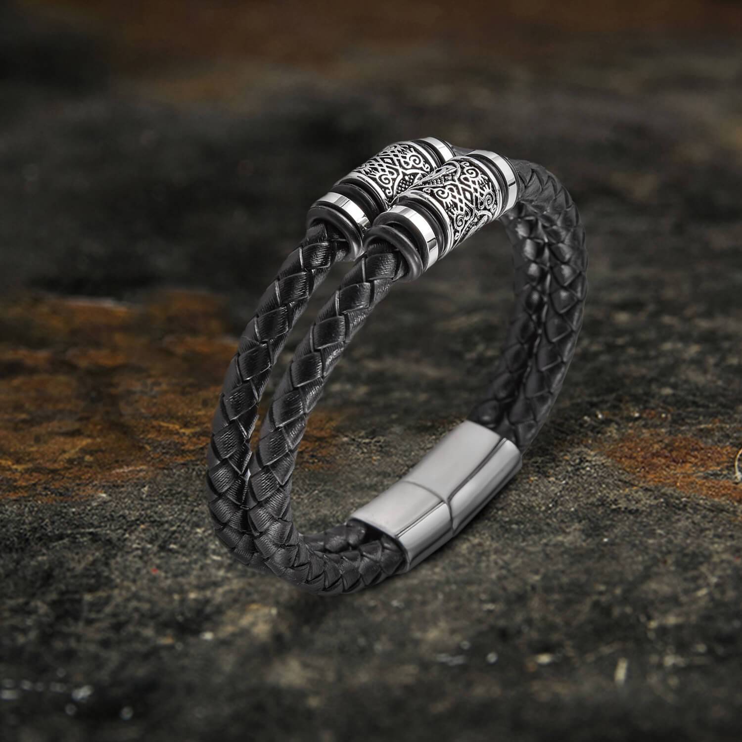 Klassisk flettet læderarmbånd i rustfrit stål - - watches - {{ product_tags }